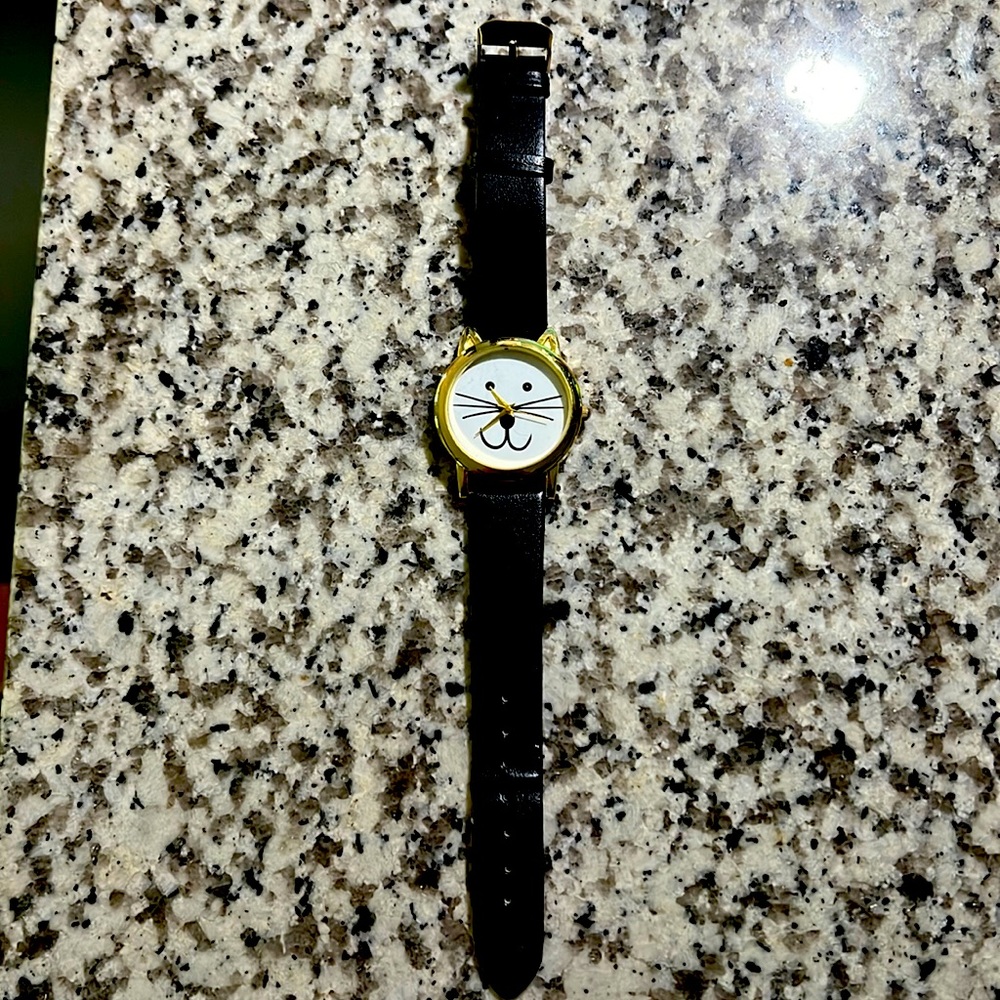Gently worn cat face watch, stainless steel back, water resistant. Needs battery